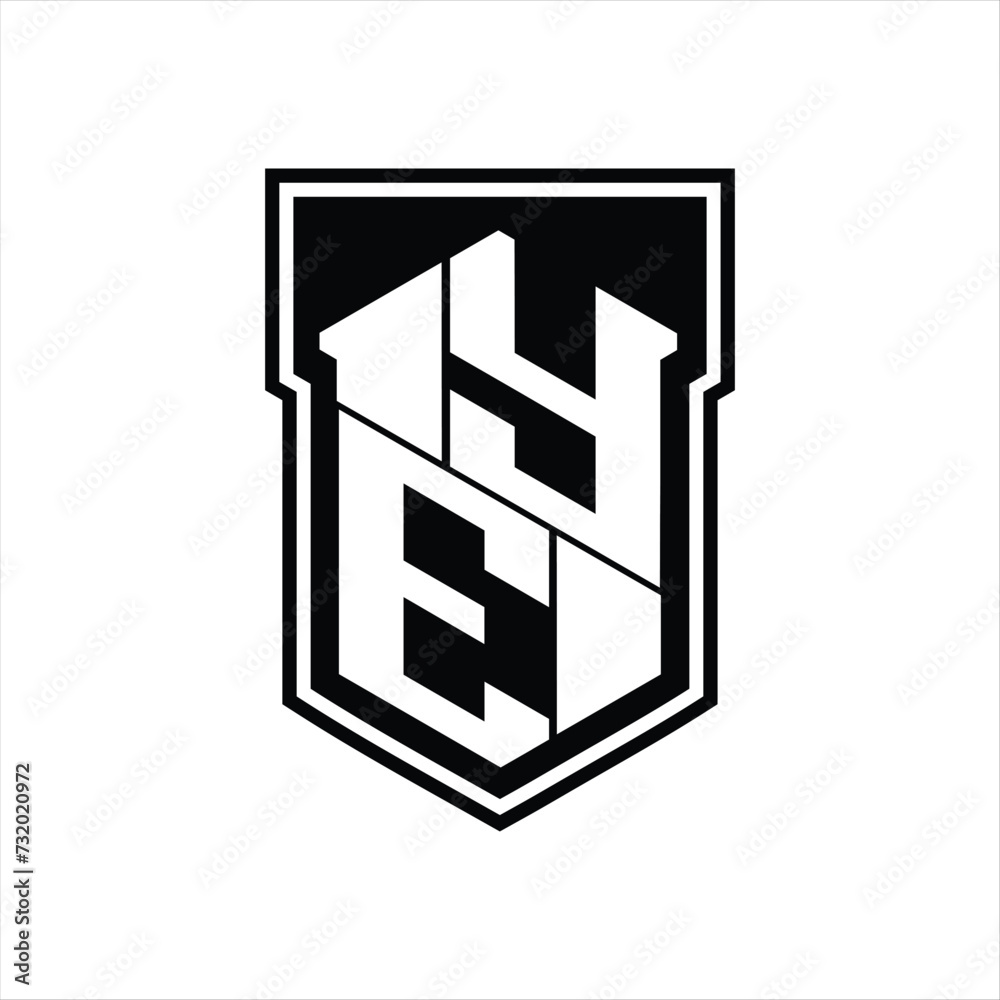 YE Logo monogram hexagon geometric up and down inside shield isolated style design template YE Logo monogram hexagon geometric up and down inside shield isolated style design template