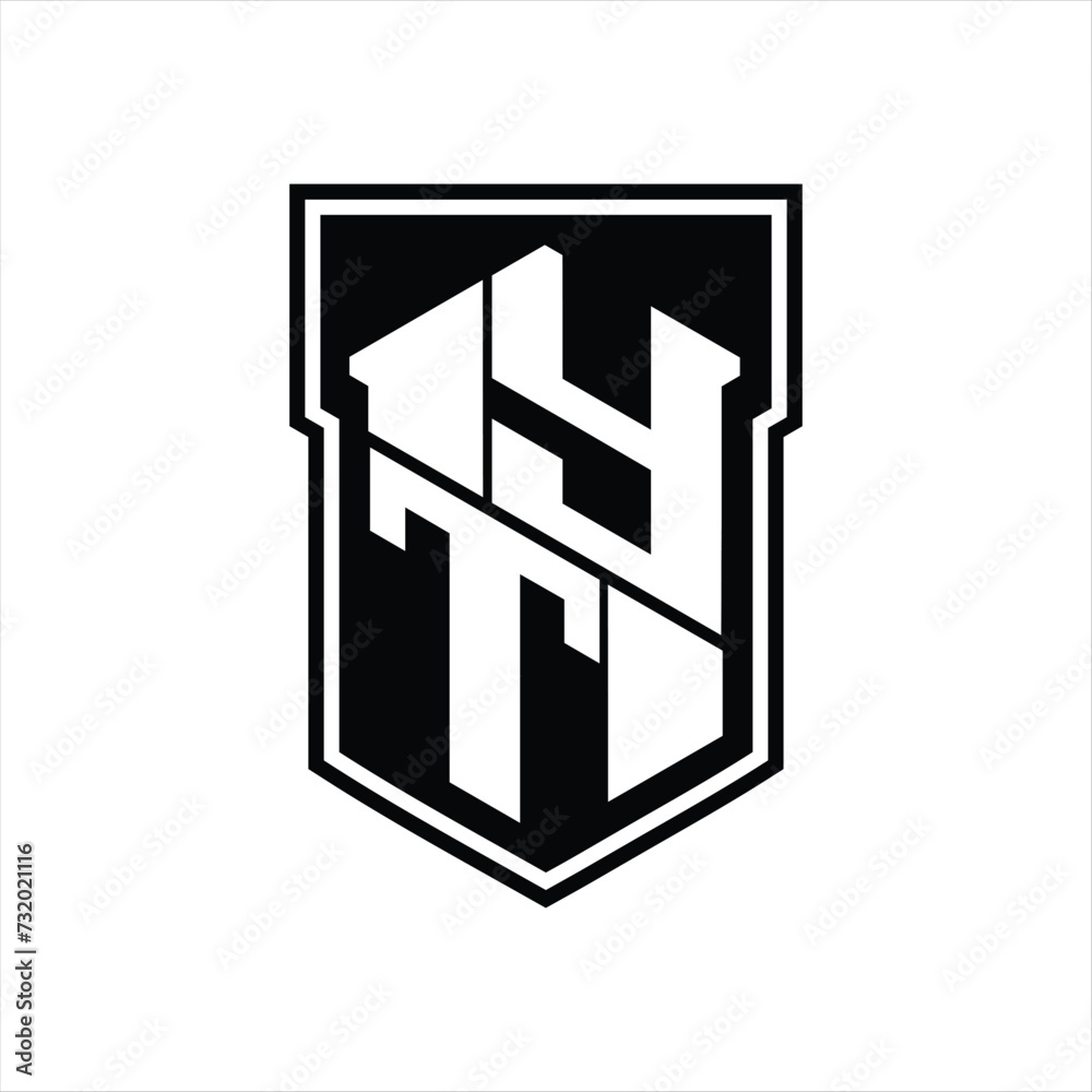 YT Logo monogram hexagon geometric up and down inside shield isolated style design template YT Logo monogram hexagon geometric up and down inside shield isolated style design template
