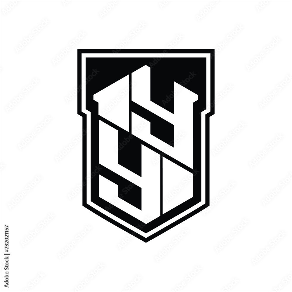 YY Logo monogram hexagon geometric up and down inside shield isolated style design template YY Logo monogram hexagon geometric up and down inside shield isolated style design template