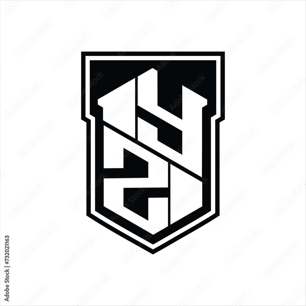 YZ Logo monogram hexagon geometric up and down inside shield isolated style design template YZ Logo monogram hexagon geometric up and down inside shield isolated style design template