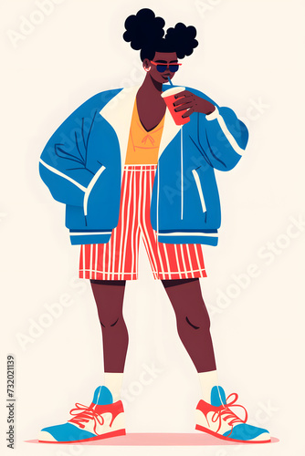 Summer activity Illustration, drinking cold fizzy drink 