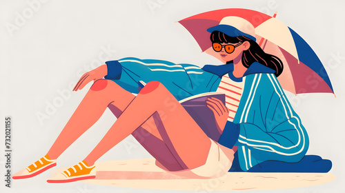 Summer activity Illustration, woman reading a book
