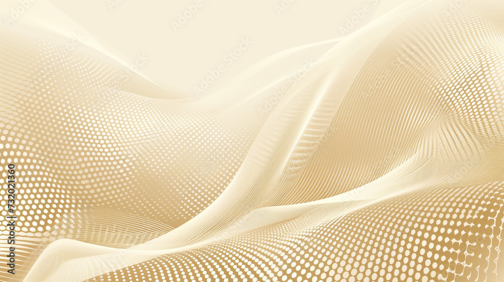 Almond color background made of halftone dots and curved lines