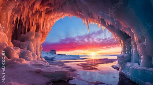 Inside the blue ice cave at lake baikal, siberia, eastern russia.  © Amjid