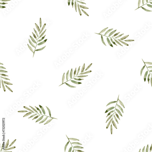 Wallpaper Mural Watercolor green branch seamless pattern on white background Torontodigital.ca