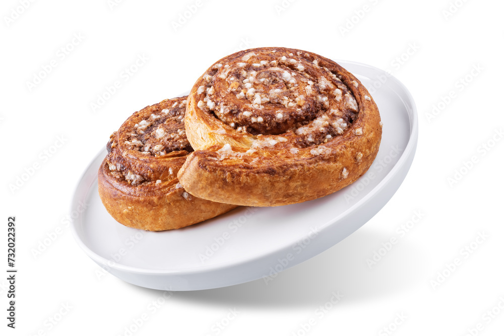 Cinnamon roll buns on a white isolated background Cinnamon roll buns on a white isolated background