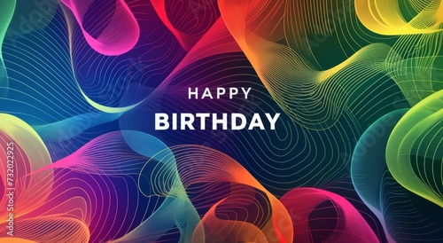 HAPPY BIRTHDAY colorful background with white text in the style of layered lines Generative AI