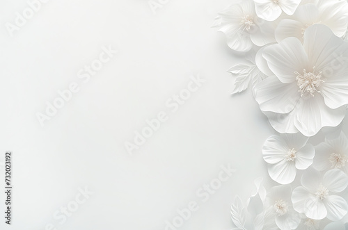 Flowers composition. Frame made of white flowers on white background. Flat lay  top view  copy space