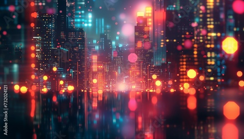 closeup city lots lights soft blur outdoor background punk future floating interconnected flares