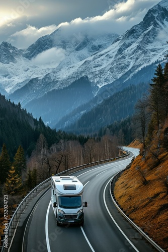 A camper van travels down a highway © Emanuel