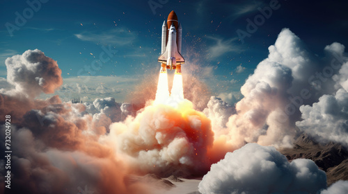 Space Shuttle Launch, Excited, Thrilling, Cosmic Exploration, Inspirational"