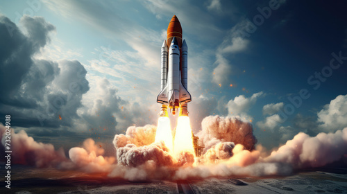 Space Shuttle Launch, Excited, Thrilling, Cosmic Exploration, Inspirational"
