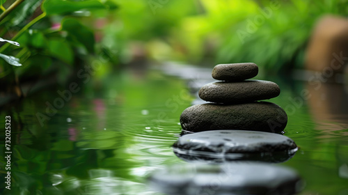 Zen stones on the water, balance meditation, harmony wellness life and spa concept