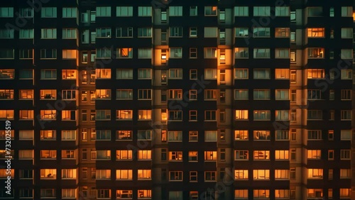 Night view of apartment building windows, an indicator of neighborhood and social life. Generative AI	
 photo