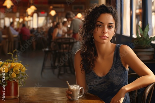 portrait of a beautiful woman on a restaurant
