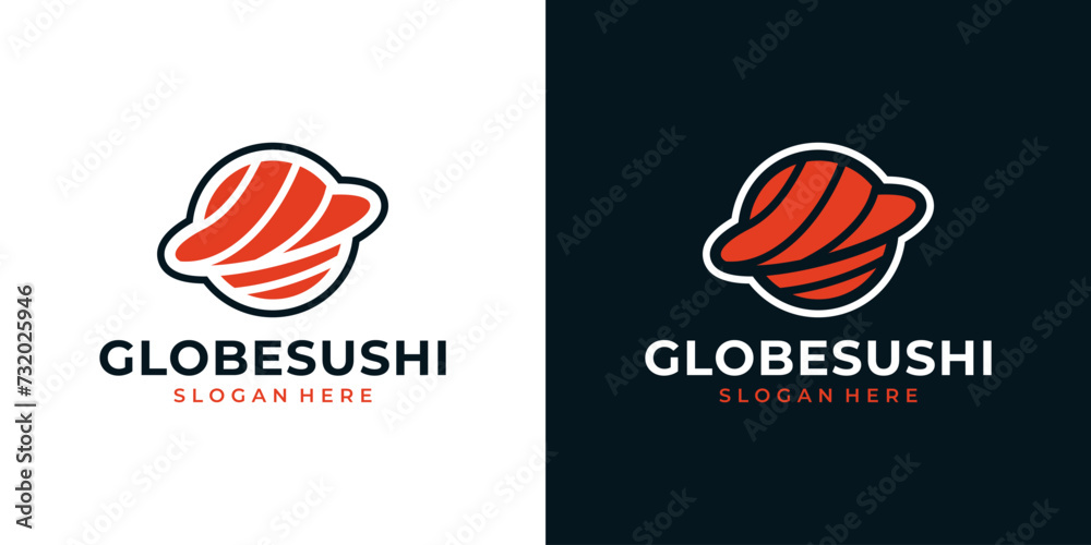 International sushi logo design template. Sushi logo with globe graphic design vector. Symbol, icon, creative. - obrazy, fototapety, plakaty 