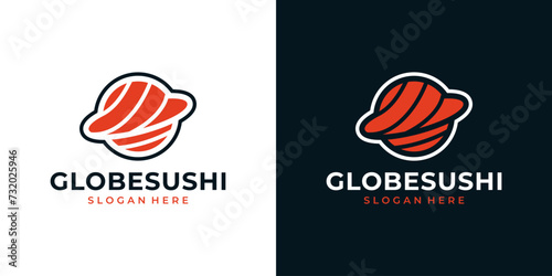 International sushi logo design template. Sushi logo with globe graphic design vector. Symbol, icon, creative.