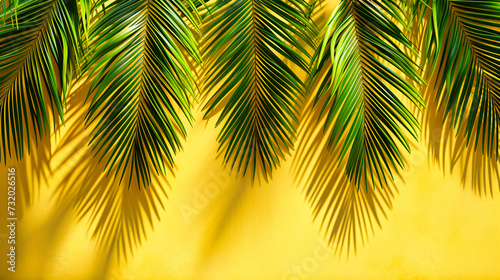Exotic tropical palm trees against a sunny blue sky, evoking a sense of vacation and paradise on a beautiful island
