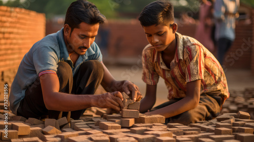 Child Labour  Children learning how make bricks
