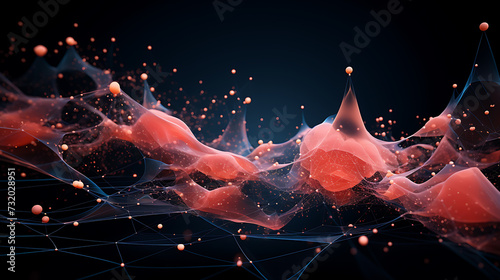 Abstract lines and dots forming a 3D wireframe, 