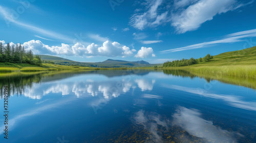 Tranquil lake reflecting calm skies, capturing the serenity and peacefulness of nature © David