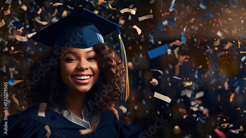 Woman celebrating graduation with room for text created with Generative AI technology