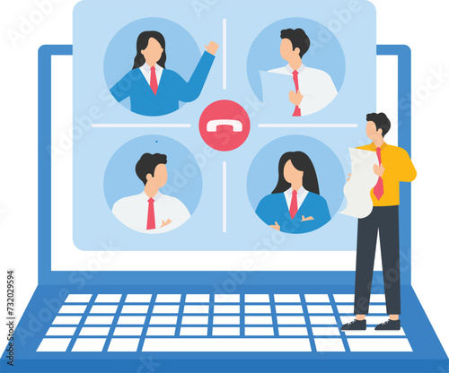 Characters preparing and planning productive online team meeting and managing workplace conflict concept,

