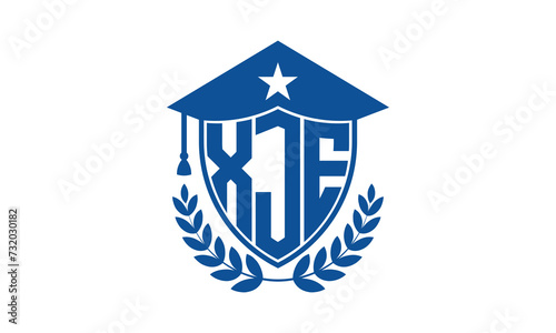 XJE three letter iconic academic logo design vector template. monogram, abstract, school, college, university, graduation cap symbol logo, shield, model, institute, educational, coaching canter, tech © Foysal
