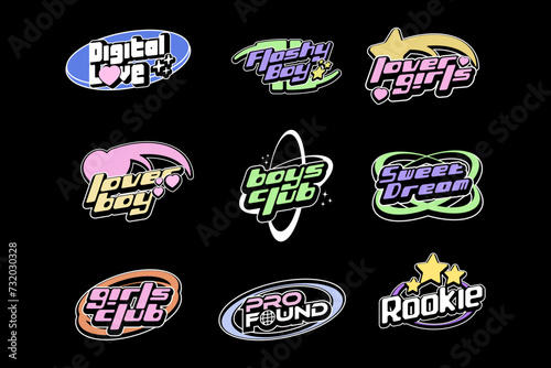 Streetwear graphic design y2k futuristic style logo templates. y2k logo templates design