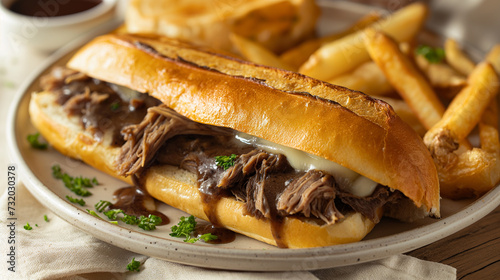 beef sandwich with fries