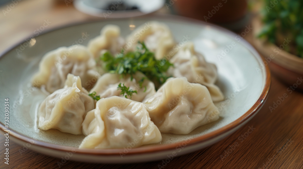 dumplings on ceramic plate