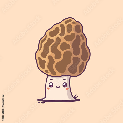 Morel mushroom kawaii cartoon character vector illustration
