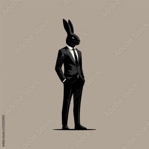 Black rabbit in a black suit