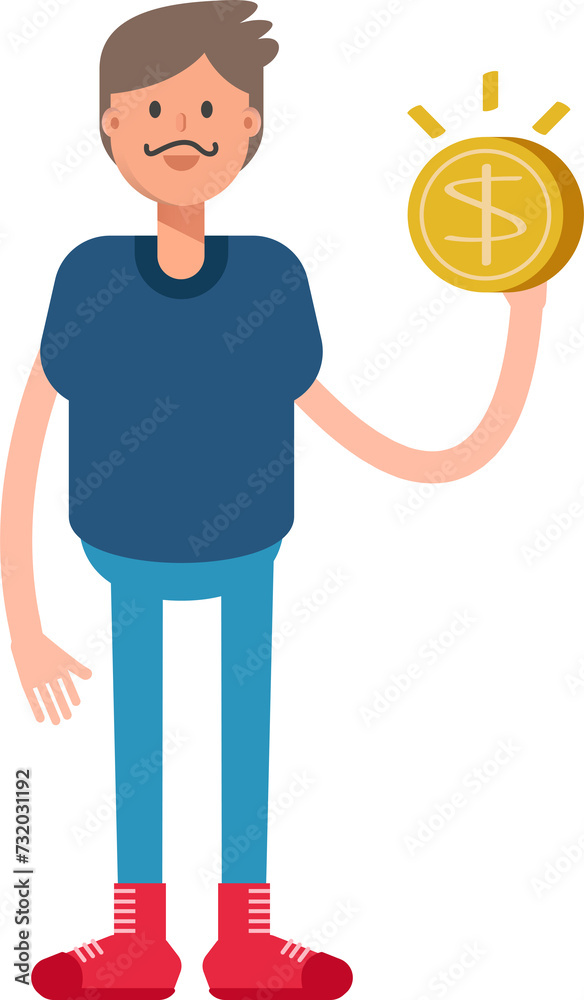 Beard Man Character Holding Dollar Coin
Beard Man Character Holding Dollar Coin