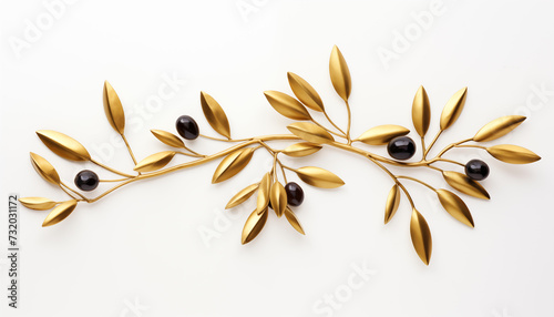 Golden black olive branch on a white background