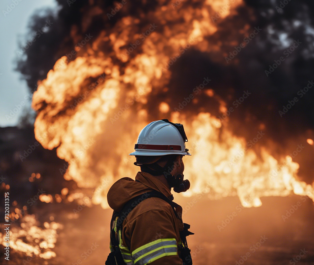 firefighter working with fire in dangerous work firefighter working with fire in dangerous work