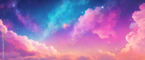虹のユニコーンの背景。ボケ味と星を持つパステルのファンタジー空。魔法のホログラフィック銀河。大理石のかわいいテクスチャです。ベクトル宇宙のガーリーな壁紙。 photo