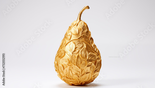 Golden pear with leaves ornaments on a light background