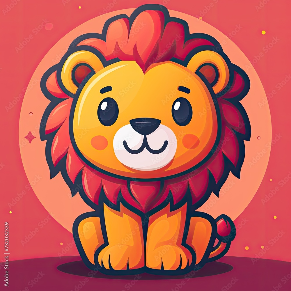 Obraz premium flat logo of Vector chibi lion illustration vector