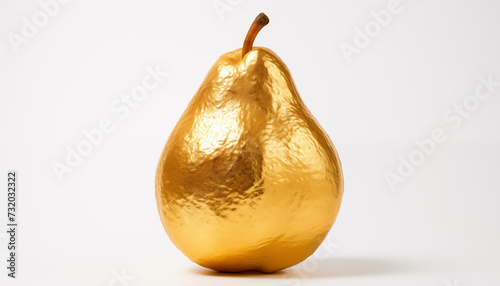 Pear with golden texture on a white background