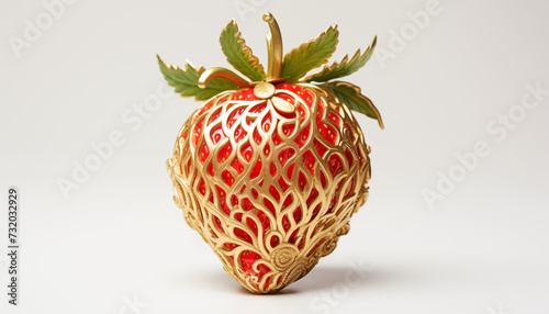 Ornamented golden strawberry on a white background
