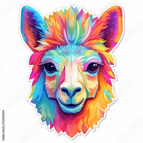 alpaca, colorful sticker on a white background, isolate. vibrant print. © MaskaRad