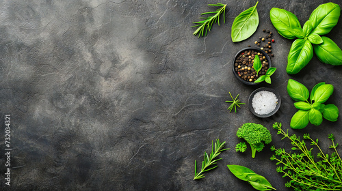 Fresh Herbs and Ingredients on a Rustic Background, Healthy Cooking Concept