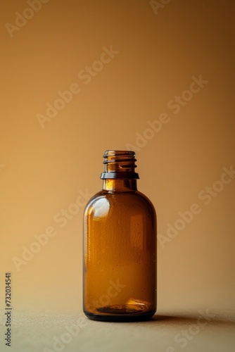 a small glass bottle on a beige background