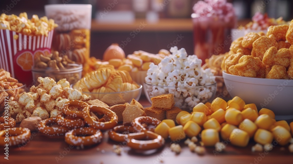 Immerse yourself in the world of snacking with a super realistic depiction of a cozy snack corner, filled with an assortment of delectable munchies.
