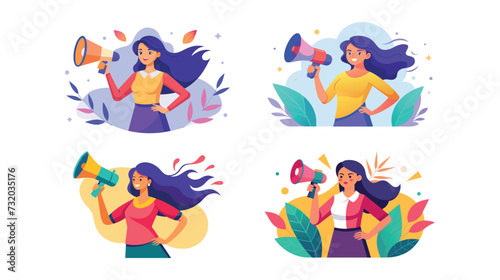 Woman Holding Megaphone and Speaking