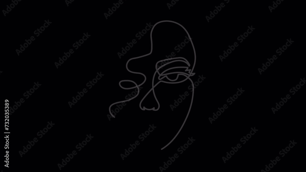 Continuous line animation of abstract face, woman face one line art, animated woman face. Continuous line animation of abstract face, woman face one line art, animated woman face.