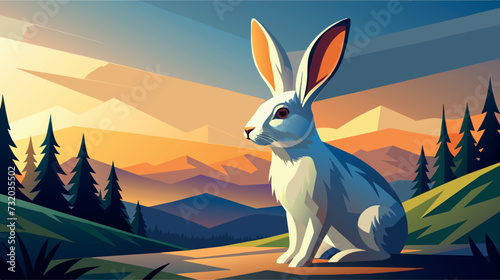 Majestic Rabbit Overlooking Mountainous Landscape at Dawn