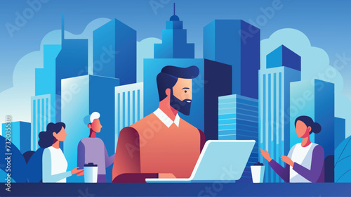 Modern professionals in a dynamic cityscape. Team collaboration and urban business concept