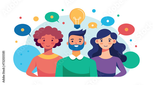 Creative team brainstorming ideas with lightbulb concept illustration